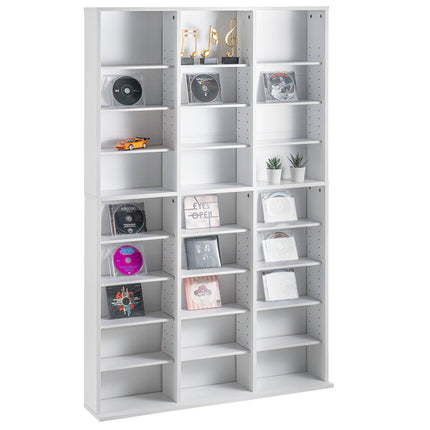 Media Storage Cabinet, Adjustable 9-Shelf, 27 Compartments, White