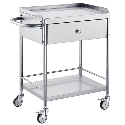 Medical Cart, 2-Tier Stainless Steel, Drawer, 220 lb