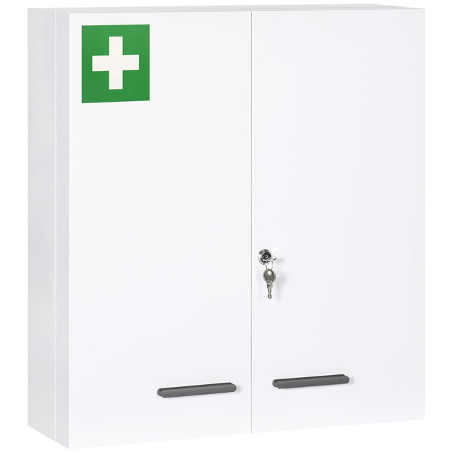 Wall-mounted medicine cabinet, steel, white, 6 shelves