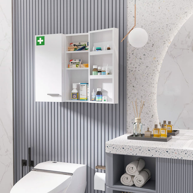 Wall-mounted medicine cabinet, steel, white, 6 shelves