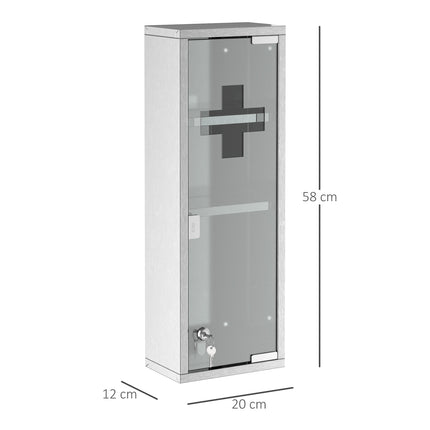 Medicine cabinet in stainless steel with frosted glass, 20x12x58 cm