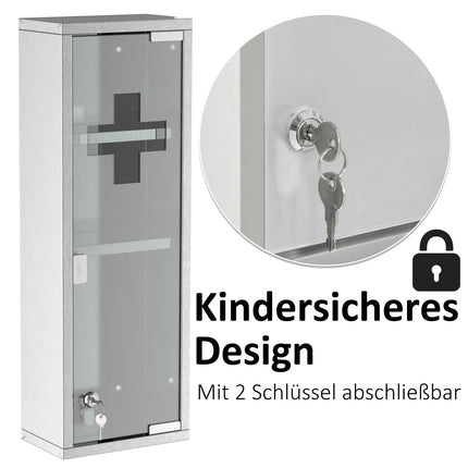 Medicine cabinet in stainless steel with frosted glass, 20x12x58 cm