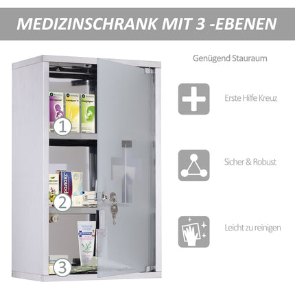 Locking medicine cabinet in stainless steel, 30x18x50 cm Safe storage