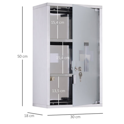 Locking medicine cabinet in stainless steel, 30x18x50 cm Safe storage