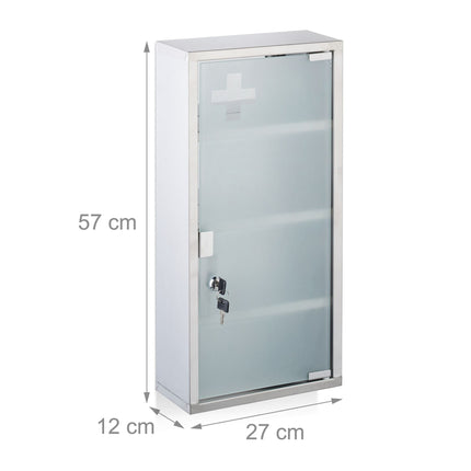 Medicine Cabinet, Lockable Glass Door, 4 Compartments