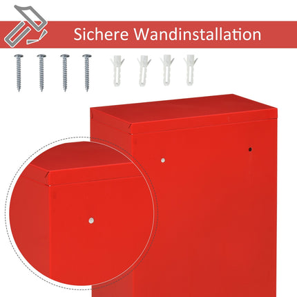 Red First aid cabinet in metal with lock, 3 compartments