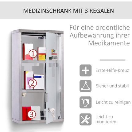 Medicine cabinet in stainless steel, 3 compartments, 25x12x48cm