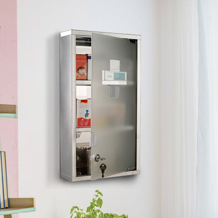 Medicine cabinet in stainless steel, 3 compartments, 25x12x48cm