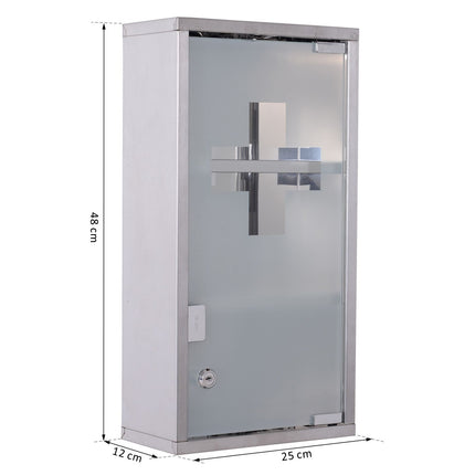 Medicine cabinet in stainless steel, 3 compartments, 25x12x48cm