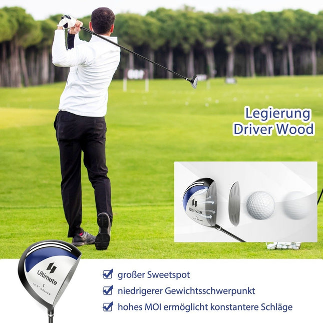 Set van 9 golfclubs voor heren, rechtshandig, met hoezen