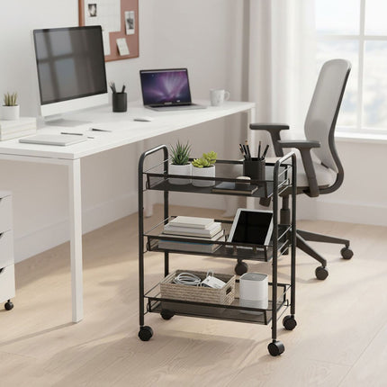 Mesh Trolley with Wheels – Multi-Level Metal Shelves
