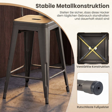 Metal Bar Stools Set of 4, Stackable, Dark Grey