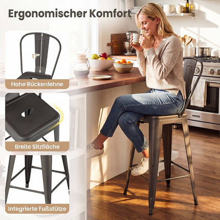 Metal Bar Stools Set of 4, Stackable, Dark Grey