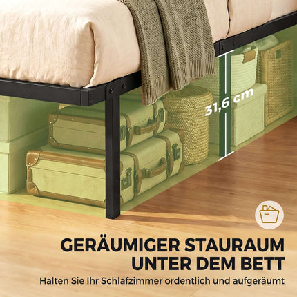 Metal Bed Frame 90x200 cm, Underbed Storage, Black