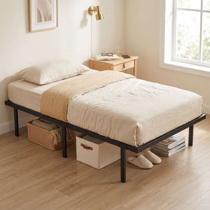Metal Bed Frame 90x200 cm, Underbed Storage, Black