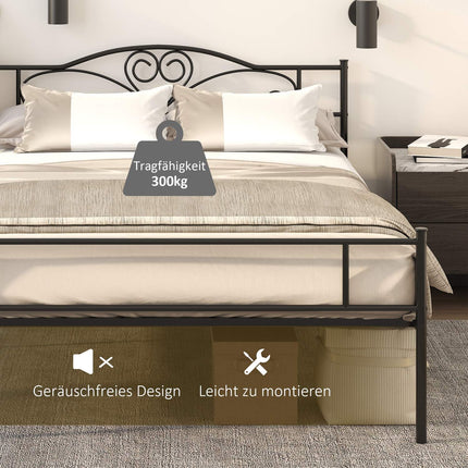 Metal Bed Frame with Headboard, 300kg Capacity, Black