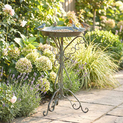 Metal Bird Bath, Vintage Green, 75 cm High, Rust-Resistant