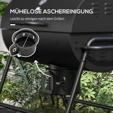 Adjustable charcoal grill with thermometer and wheels