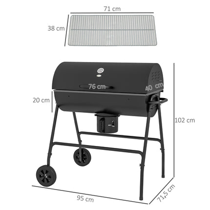 Adjustable charcoal grill with thermometer and wheels
