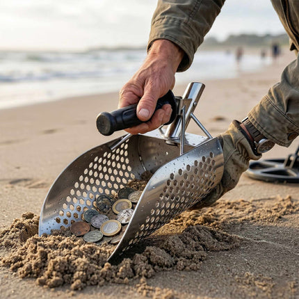 Metal Detecting Sand Sieve Spade – Long Handle, Stainless