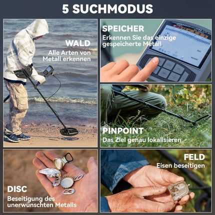 Portable metal detector for adults, 5 modes, waterproof, LCD screen