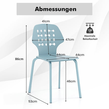 Metal Dining Chair Set of 4, Blue, Ergonomic Backrest