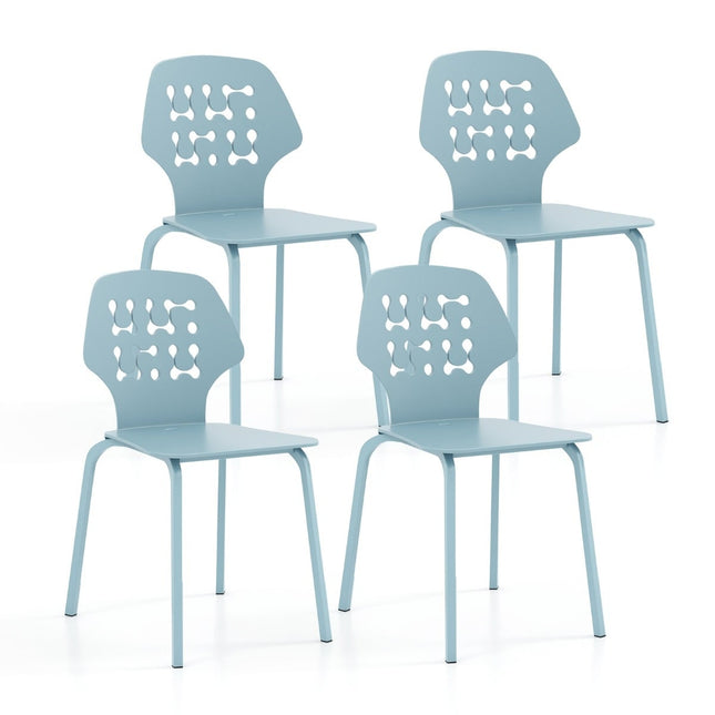 Zestaw 4 metalowych krzeseł do jadalni, niebieskie, ergonomiczne oparcie
