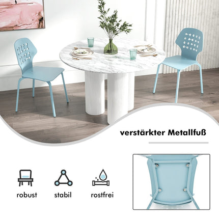Metal Dining Chair Set of 4, Blue, Ergonomic Backrest