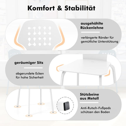 Metal Dining Chair Set of 4, White, Ergonomic Backrest
