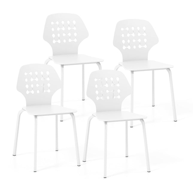Zestaw 4 metalowych krzeseł do jadalni, białe, ergonomiczne oparcie