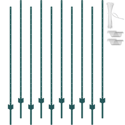 Metal Fence Posts, 6 ft U-Channel, 10-Pack, Green