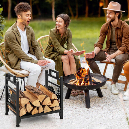 Metal Firewood Rack with Handles and Adjustable Feet