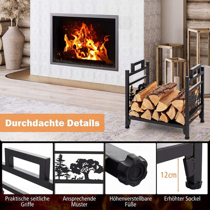 Metal Firewood Rack with Handles and Adjustable Feet