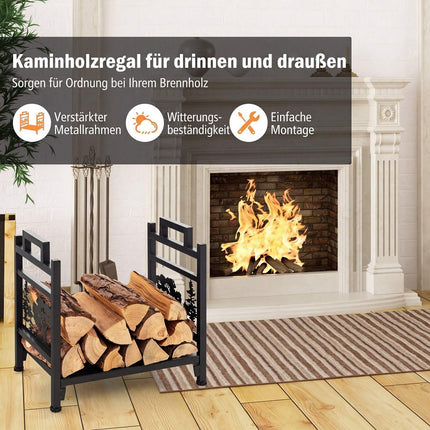 Metal Firewood Rack with Handles and Adjustable Feet