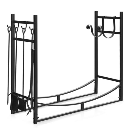 Metal Firewood Rack with Tool Set, Black, 85 x 33 x 77 cm