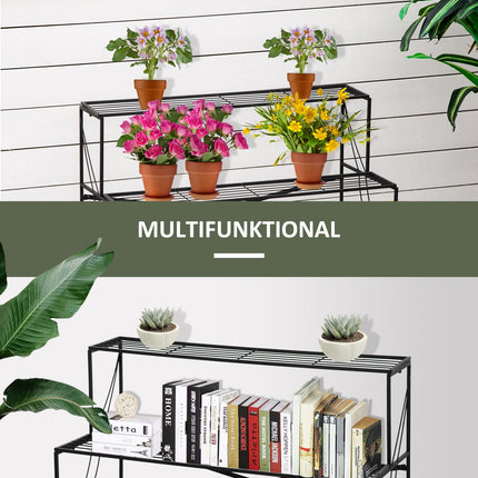 Black metal 3-tier plant stand for garden and balcony