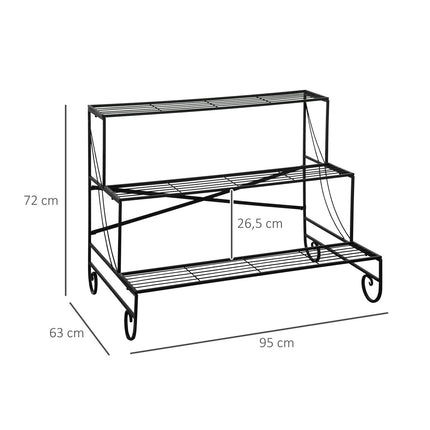 Black metal 3-tier plant stand for garden and balcony