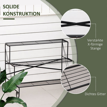 Black metal 3-tier plant stand for garden and balcony
