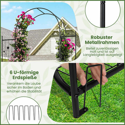 Metal Garden Arch with Gate & Plant Shelves – Black