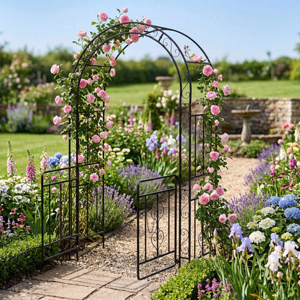 Metal Garden Arch with Lockable Doors and Arched Top