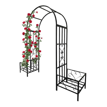 Metal Garden Arch with Planters and Heart Motifs