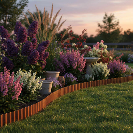 Metal Garden Bed Edging, Rust Finish, Weed Barrier