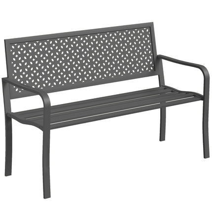 Metal Garden Bench, Dark Grey, Rust-Resistant, 2-Seater