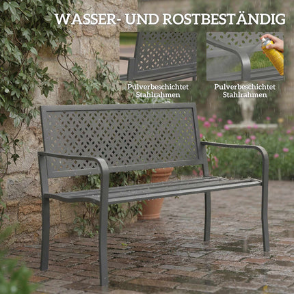 Metal Garden Bench, Dark Grey, Rust-Resistant, 2-Seater