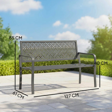 Metal Garden Bench, Dark Grey, Rust-Resistant, 2-Seater