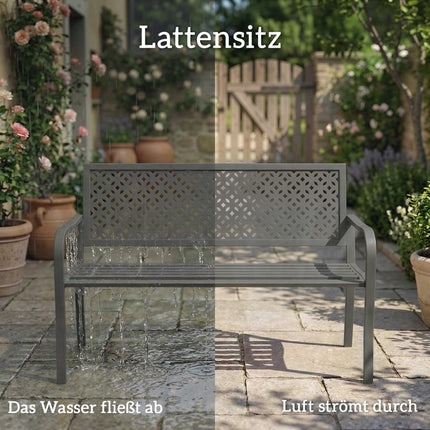 Metal Garden Bench, Dark Grey, Rust-Resistant, 2-Seater