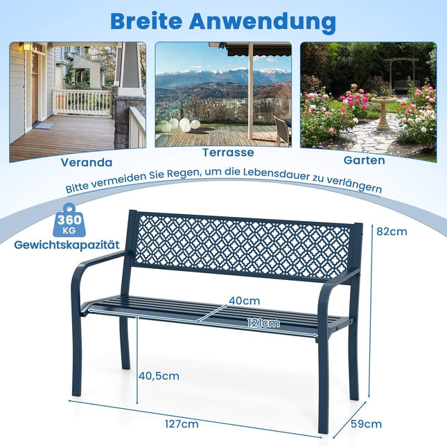 Metal Garden Bench, Weatherproof, Seats 2-3, Blue