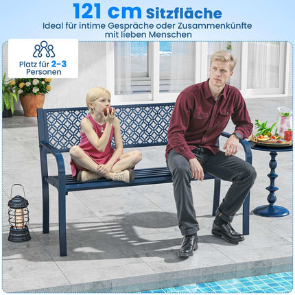 Metal Garden Bench, Weatherproof, Seats 2-3, Blue