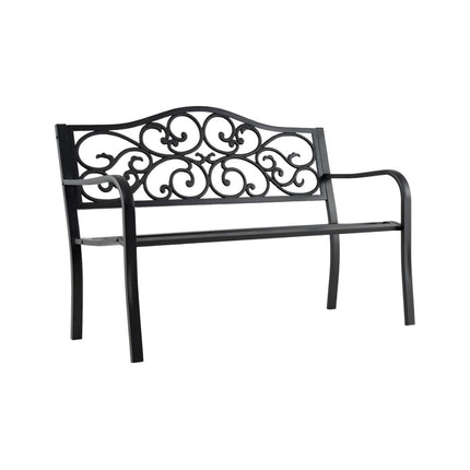 Metal Garden Bench for 2–3 with Floral Backrest