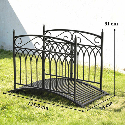 Metal Garden Bridge with Safety Rails, 135.5 cm, Black